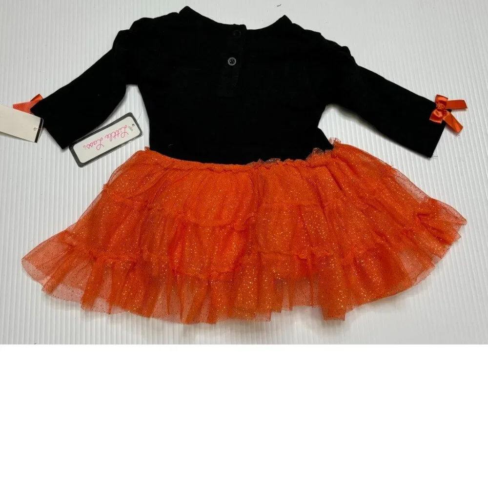 Pumpkin Halloween Dress, Leggings, Headband 24 months Black Orange 3 pc Girls